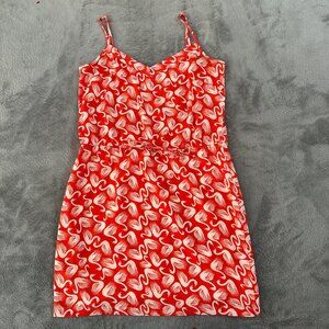 Porridge Anthropologie Dress Orange Swan MEDIUM Novelty Print Mini Strappy